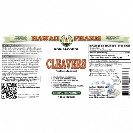 Cleavers Płynny ekstrakt BEZalkoholowy, organiczne tasaki (aparyna galu) Hawaii Pharm - 2