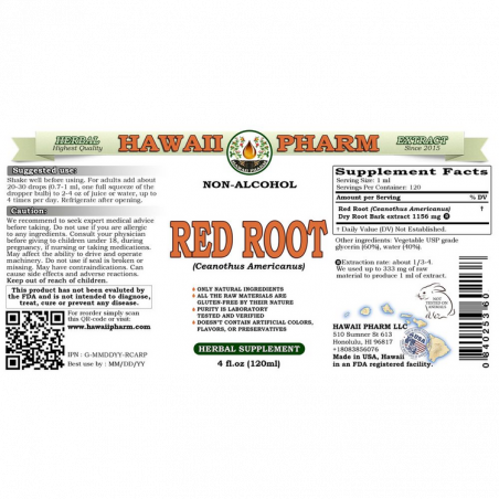 Extrait liquide sans alcool de racine rouge, racine rouge (Ceanothus Americanus) Hawaii Pharm - 2