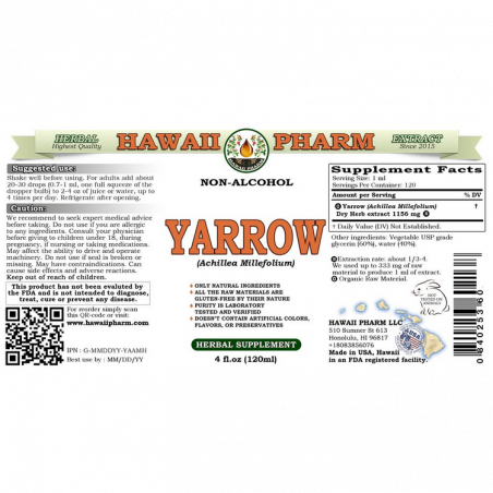 Extrato líquido sem álcool Yarrow, Yarrow orgânico (Achillea millefolium) Hawaii Pharm - 2