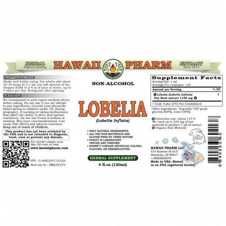 Lobelia alkoholmentes folyékony kivonat, szerves Lobelia (Lobelia Inflata) Hawaii Pharm - 2