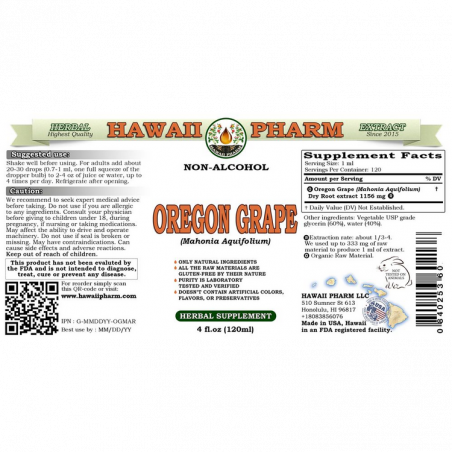 Oregon Grape Alcohol-FREE Liquid Extract, Oregon Grape (Mahonia aquifolium) Hawaii Pharm - 2