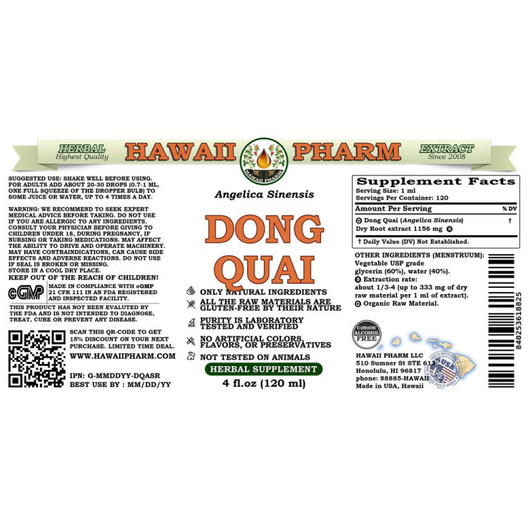 Dong Quai 120 ml (Angelica sinensis), Hawaii Pharm
