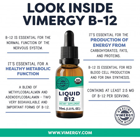 Витамин B12, органическая жидкость B12 - 30 мл Vimergy® - 3